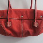 Mini flap over purse handback pocketbook velvety bag in red. Photo 4