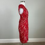 Aidan Mattox  Red Lace Deep V Open Backless Colorful Cocktail Party Dress Size 12 Photo 2