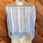 Forever 21 🆕 striped off shoulder long sleeve crop top blue white small Photo 1