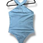 Aritzia Babaton Steel Blue Contour Criss Cross Halter Seamless Thong Bodysuit Photo 0