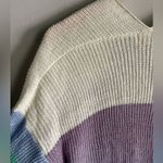 Debut  Rainbow Color Block Waffle Knit Cardigan Sweater Longline Pockets S-M Photo 4