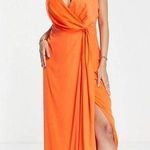 ASOS EDITION satin drape side cami midi dress in orange Photo 0