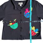 Ashley by 26 International Vintage Ashley Designs Womens Size XL Black Fruit Print Blouse 80s Grannycore Photo 1