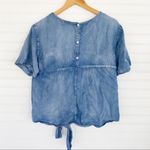 Blue Chambray Front Knot Tie Back Button Top Size L Photo 2