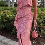 ZARA  ruffled jacquard pink midi dress BLOGGERS FAVORITE!!! NEW Photo 0