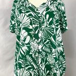 Joie  100% Linen White Green Tropical Leaf Print Short Sleeve Blouse Womens M Photo 0
