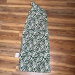 ASOS NEW Plissé Green Zebra One Shoulder Stretchy Accordion Maxi Dress Size 12 Photo 3