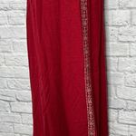 White Stag  Womens Maxi Dress Red Linen Size M Embroidered Square Neck Sleeveless Photo 3