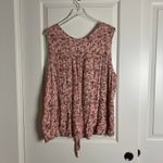 Peace & Pearls  Floral Tank Top Tie Front Buttons Pink Photo 6