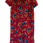 Talbots  Floral Red Shirt Dress SZ 8 Linen Cotton Button Down Cottagecore  Fall Photo 0