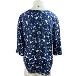 Talbots Women's Navy Blue Floral Half Sleeve Notch Neck Shirt Blouse Top Size XL Photo 1