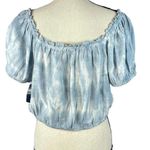 Lucky Brand Large Cropped Top Tassels Ruffled Neck Puff Sleeves Tie-Dye Blue Photo 0