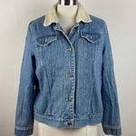 kim rogers  Faux Fur Fuzzy Blue Denim Button Jean Jacket Women Large Vintage Photo 0