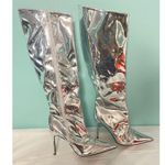 Women's Sexy Metallic High High Over The Knee Boots Pointy Toe Zip Stiletto US10 Silver Size 10 Photo 1