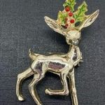 Vintage Gerry’s Reindeer Brooch Pin Christmas Holiday Holly Enamel Photo 0