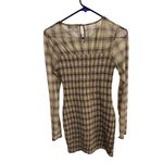 Emory park  Plaid Mesh‎ Long Sleeve Bodycon Mini Dress Size Small Light Academia Photo 2