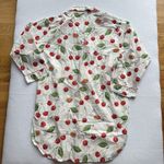 Nick & Nora  Nightshirt S/M White Cherry Print‎ Cotton Button Front Sleep Shirt Photo 1