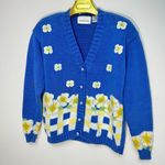Alexandra Bartlett Knit Floral Daisy Cardigan Sweater Vintage Cottage Photo 0