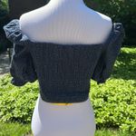 Lulus Lulu’s Dark Wash Polka Dot Denim Puff Sleeve Crop Top Photo 7