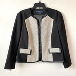 French Connection  Faux Leather Trim Tweed Panel Blazer Jacket 10 Photo 0
