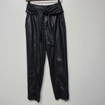 JONATHAN SIMKHAI Tessa Black Vegan Leather Tie‎ Waist Cropped Pant Size 4 Moto Photo 3