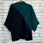 Alfani  Teal Black Colorblock Mock Neck Short Sleeve Sweater Women’s 1X Fuzzy Photo 0