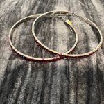 Elegant Silver Pink Glitter Hoop Earrings Photo 1