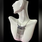 Nine West silver tone tassels half moon black pearl necklace 37+2” adjustable Photo 1