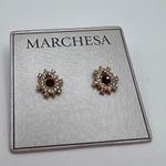 Marchesa Pave & Red Color Crystal Cluster Button Earrings in Gold Photo 2