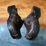 Bongo Vintage Allie Dark Brown Leather Clogs Floral Accents platform size 6 90s Photo 1