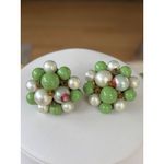 Vintage Green & Pearl Beaded Necklace & Clip Photo 11