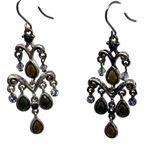Vintage Chandelier Earrings Silver Tone Green Blue‎ Dangle Drop Women's Jewelry Photo 0
