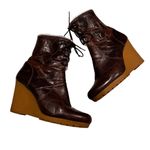 Michael Kors Rory Shearling Wedge Lace-Up Ankle Boots Distressed Leather, Sz 11 Photo 1