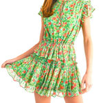Reset by Jane Joelle Floral Ruffle Mini Dress Green Pink Tie Neck Small Photo 0
