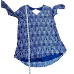 Lush Clothing Lush Blue White Boho Print Long Sleeve Tunic Top Size M Photo 3