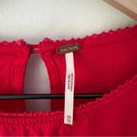 Free People Take it Easy Top Red Ruffle Button Keyhole Lace Peplum Long Sleeve Photo 9