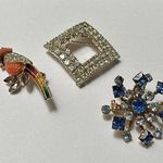 Lot Of 3 Rhinestone Brooch Pins 1 Bird 2 Are Prong Set Photo 0