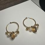 LCI Faux Pearl Bead Charm Hoop Pierced Earrings Gold Tone Signed Photo 5