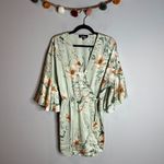 Lulus  Give Me Love Sage Green Floral Print Satin Wrap Mini Dress Photo 1
