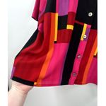 Vintage Bright Colorful Color Block Button up Blouse 80s Shoulder Pad Size Large Pink Photo 4