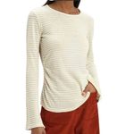 frame denim Frame Shirt Women Large Ivory Metallic Gold Striped Linen Blend Split Cuff‎ Tee Photo 2