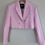 ZARA  Pink Tweed Houndstooth Cropped Blazer Jacket size Small $89 Photo 2