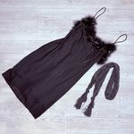 Vintage metallic jump midi body con dress with feathers and Shaw / belt scarf md Black Size M Photo 0
