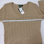 Ralph Lauren Lauren  Gold Metallic Silk Blend V-Neck Cable-knit Sweater Size L Photo 7
