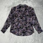 EXPRESS Shirt Womens Small Black Blue Floral Portofino Versatile Office Casual Photo 1