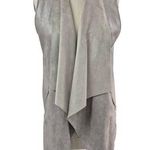 NWOT Tahari Stone Faux Leather Asymmetrical Vest Open Front Pockets Sz L Gray Size L Photo 0