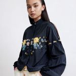 TINSEL cotton black crop button down shirt floral embroidered Sz M Size M Photo 0