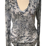 Sheplers Beautiful Patterned Women's Long Sleeve Blouse in Blue and White Bling Size L Photo 0