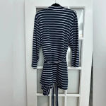 Lands' End Lands’ End Cotton Above Knee Length Robe Deep Sea Navy Stripe Plus Size 1X - 2X Photo 5