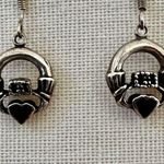 Sterling Silver Claddagh Earrings with Black Onyx Hearts Photo 0